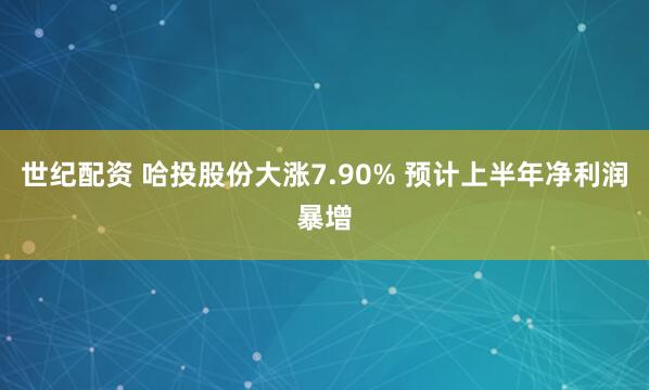 世纪配资 哈投股份大涨7.90% 预计上半年净利润暴增